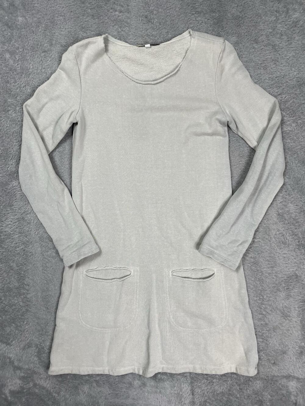 Prairie Underground Sweater Dress Womens XS Gray Scoop Neck Pockets Hemp Knit